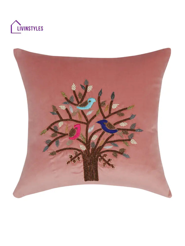 Eyda Pink Velvet Embroidered Cushion Cover Set Of 2