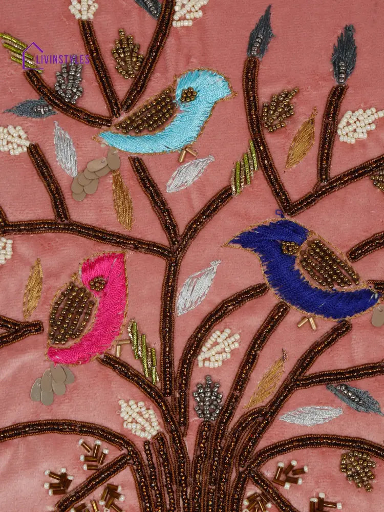 Eyda Pink Velvet Embroidered Cushion Cover Set Of 2