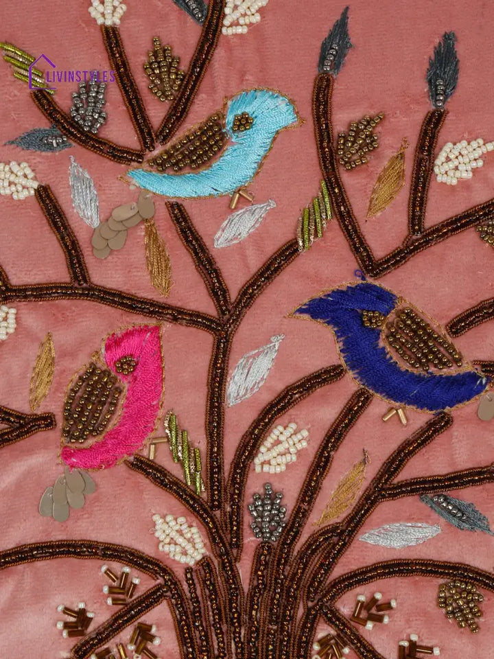 Eyda Pink Velvet Embroidered Cushion Cover Set Of 2