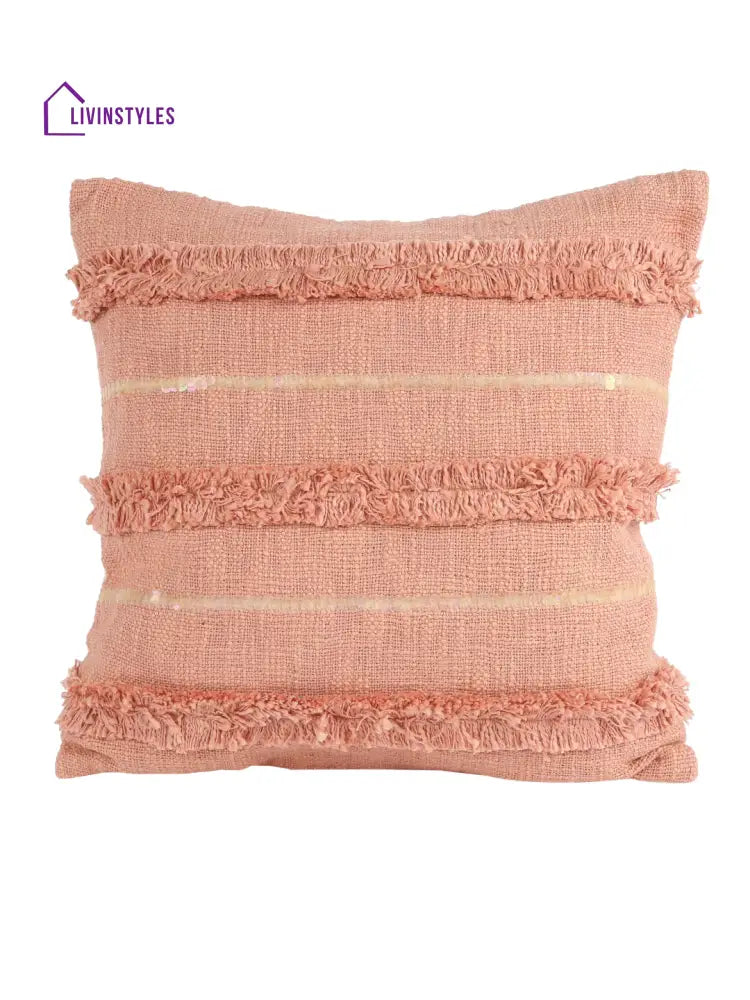 Eyda Premium Cotton Designer Peach Color Cushion Cover Set Of 2-18X18 Inch