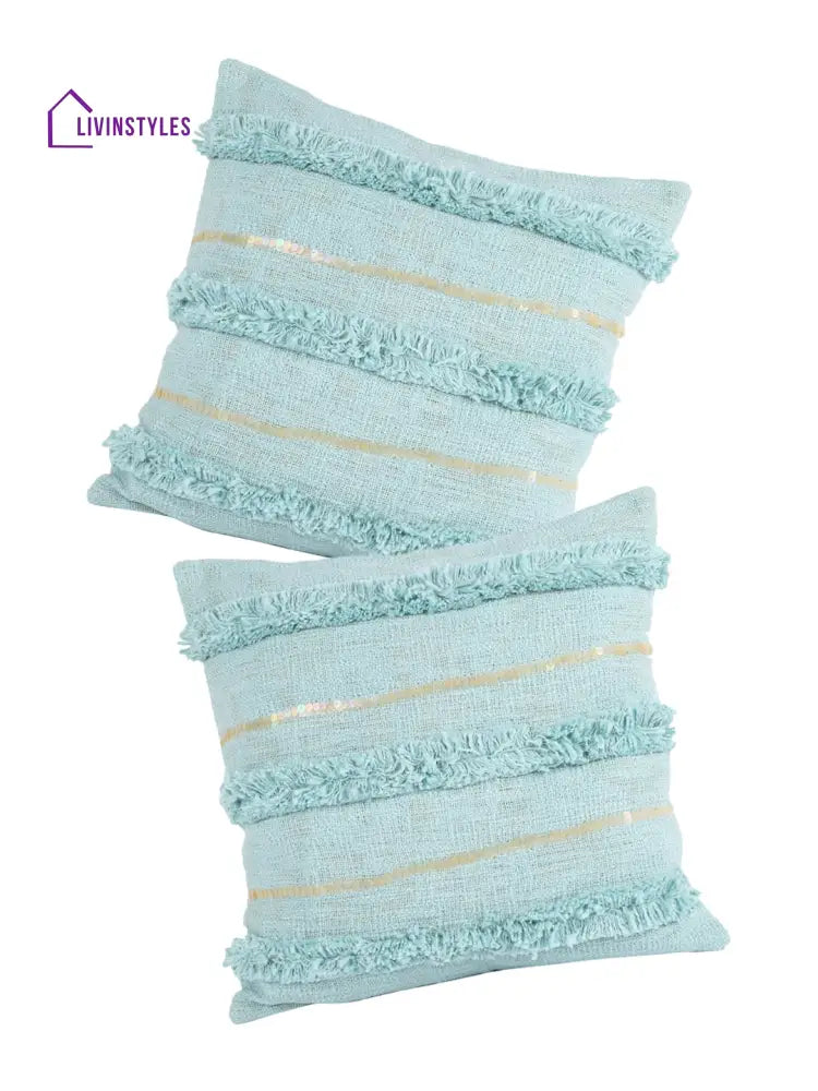 Eyda Premium Cotton Designer Turquoise Cushion Cover Set Of 2-18X18 Inch