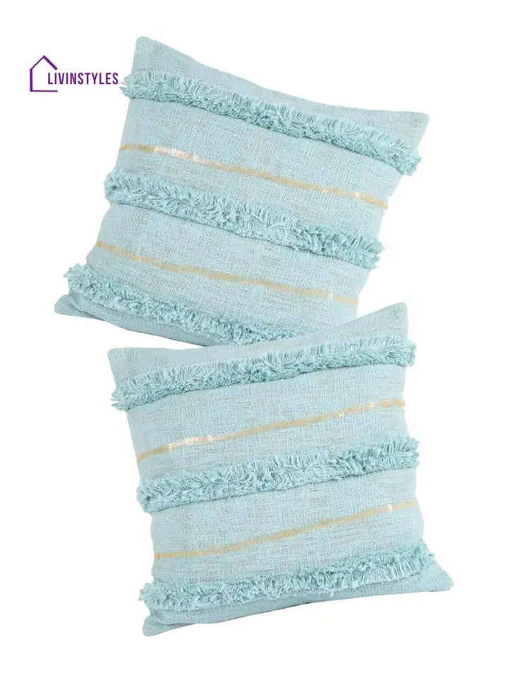 Eyda Premium Cotton Designer Turquoise Cushion Cover Set Of 2-18X18 Inch