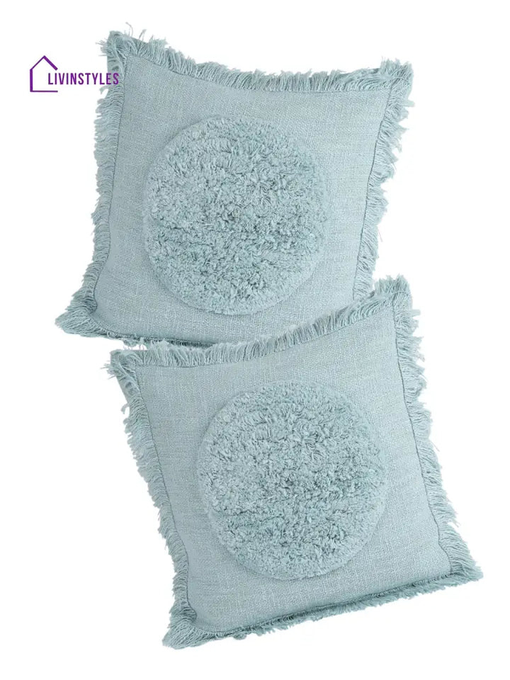 Eyda Premium Cotton Designer Turquoise Cushion Cover Set Of 2-18X18 Inch