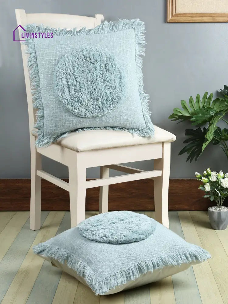 Eyda Premium Cotton Designer Turquoise Cushion Cover Set Of 2-18X18 Inch