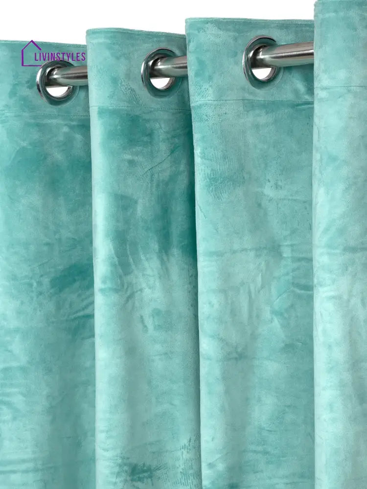 Eyda Premium Velvet Aqua Color Eyelet Window Door Curtain- 1 Pc