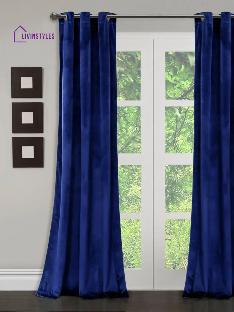 Eyda Premium Velvet Blue Color Eyelet Long Door Curtain- 1 Pc