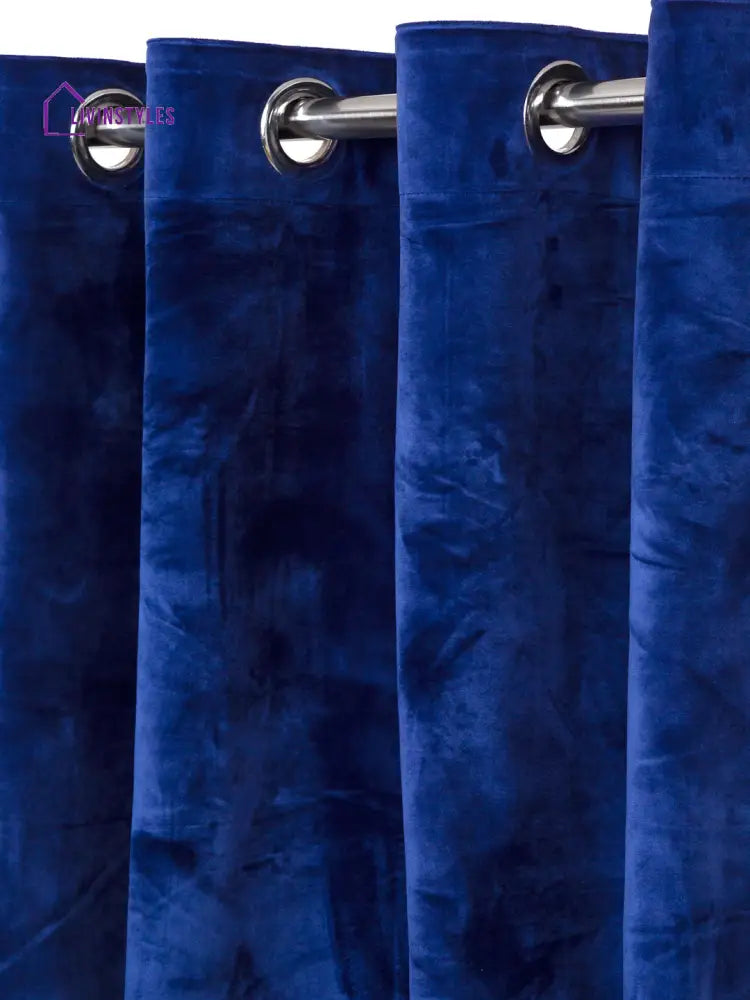 Eyda Premium Velvet Blue Color Eyelet Window Door Curtain- 1 Pc
