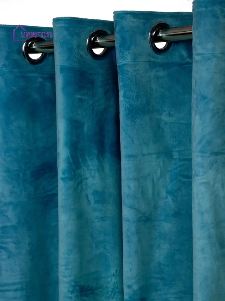 Eyda Premium Velvet Emerald Blue Color Eyelet Window Door Curtain- 1 Pc