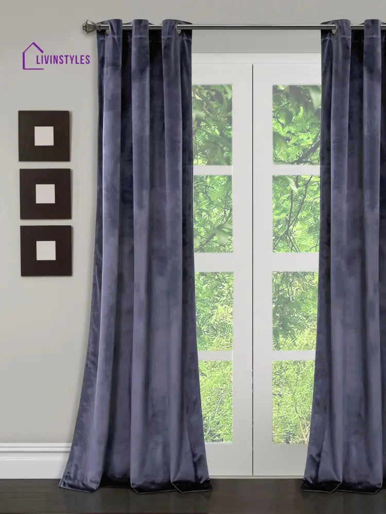 Eyda Premium Velvet Grey Color Eyelet Door Curtain- 1 Pc