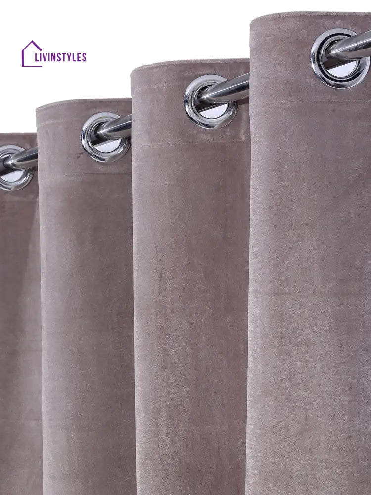 Eyda Premium Velvet Grey Color Eyelet Window Door Curtain- 1 Pc