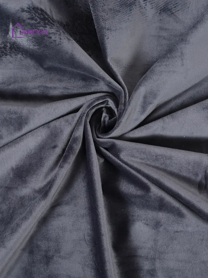 Eyda Premium Velvet Grey Color Eyelet Window Door Curtain- 1 Pc