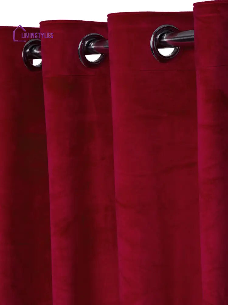 Eyda Premium Velvet Maroon Color Eyelet Long Door Curtain- 1 Pc