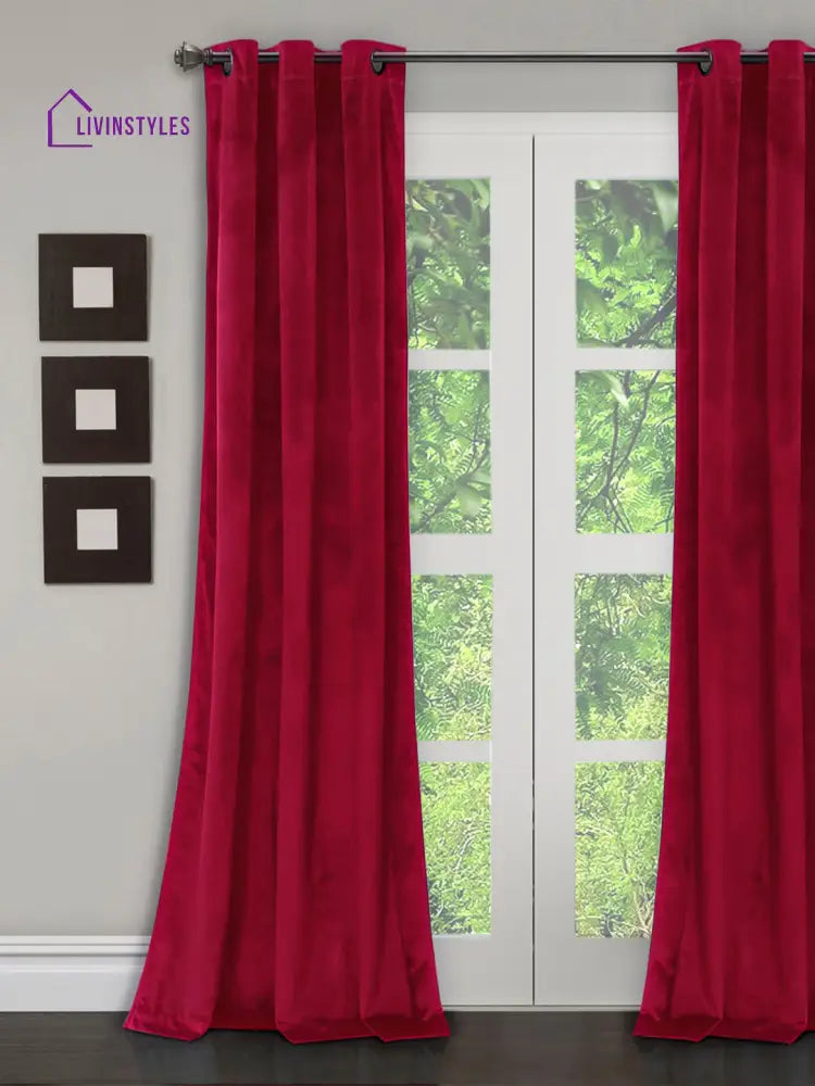 Eyda Premium Velvet Maroon Color Eyelet Long Door Curtain- 1 Pc