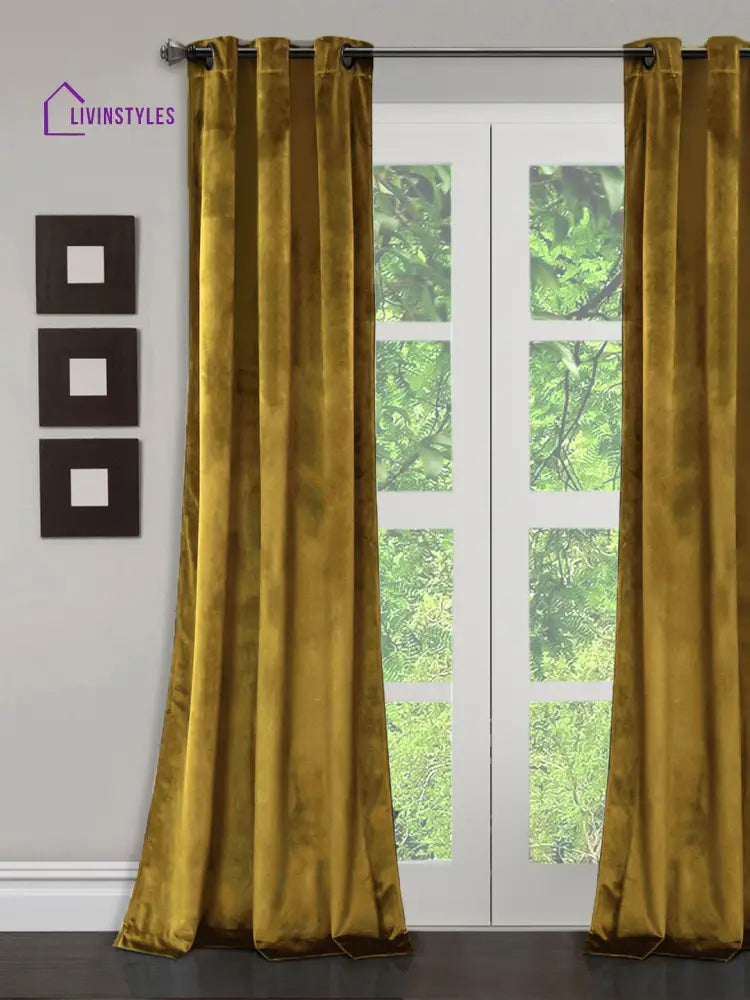 Eyda Premium Velvet Mustard Color Eyelet Door Curtain- 1 Pc