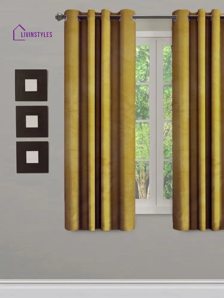 Eyda Premium Velvet Mustard Color Eyelet Window Door Curtain- 1 Pc
