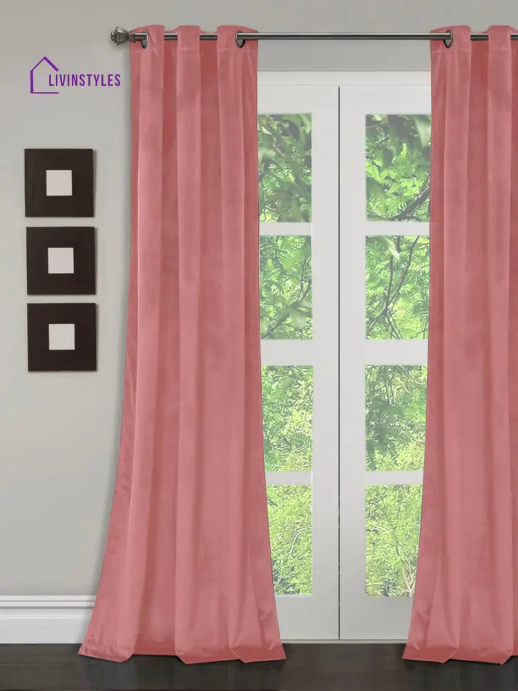 Eyda Premium Velvet Peach Color Eyelet Door Curtain- 1 Pc