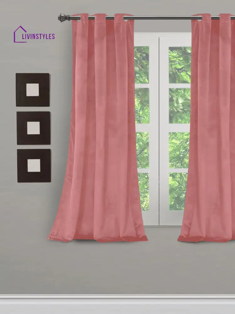 Eyda Premium Velvet Peach Color Eyelet Window Door Curtain- 1 Pc
