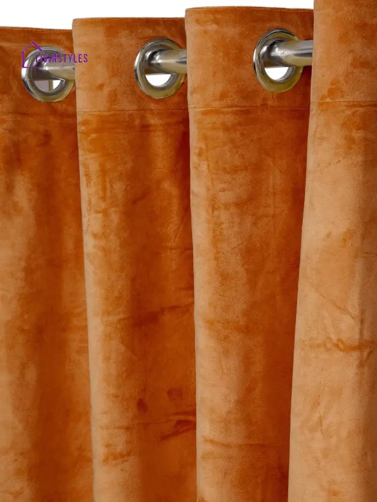 Eyda Premium Velvet Rust Color Eyelet Window Door Curtain- 1 Pc