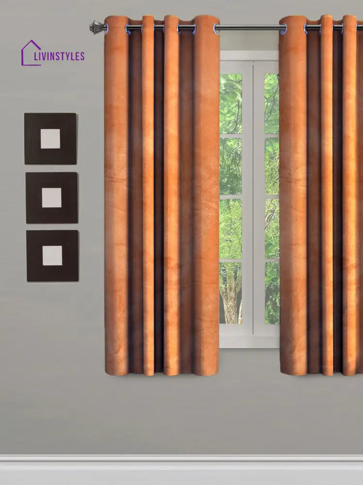 Eyda Premium Velvet Rust Color Eyelet Window Door Curtain- 1 Pc