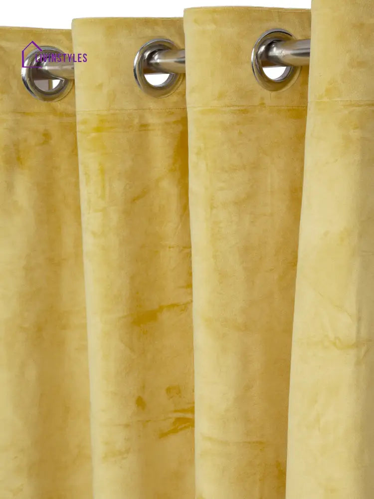 Eyda Premium Velvet Yellow Color Eyelet Long Door Curtain- 1 Pc