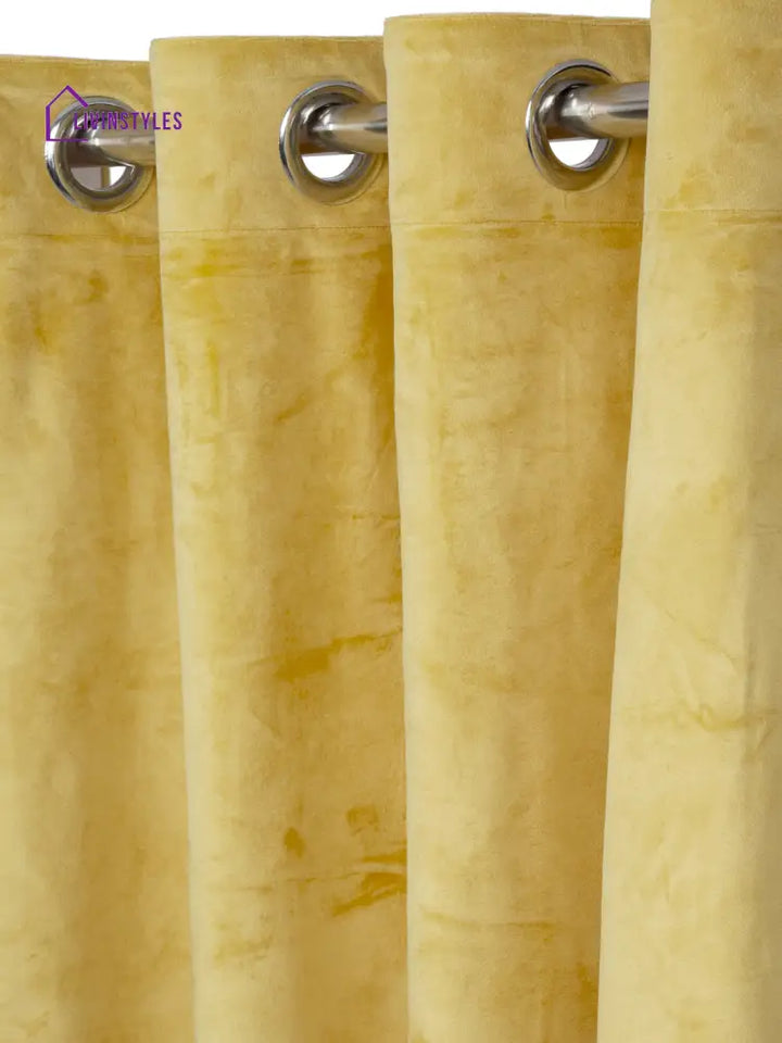 Eyda Premium Velvet Yellow Color Eyelet Long Door Curtain- 1 Pc