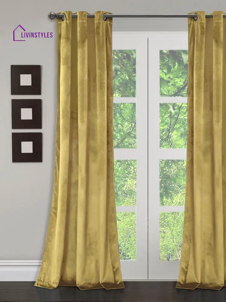 Eyda Premium Velvet Yellow Color Eyelet Long Door Curtain- 1 Pc