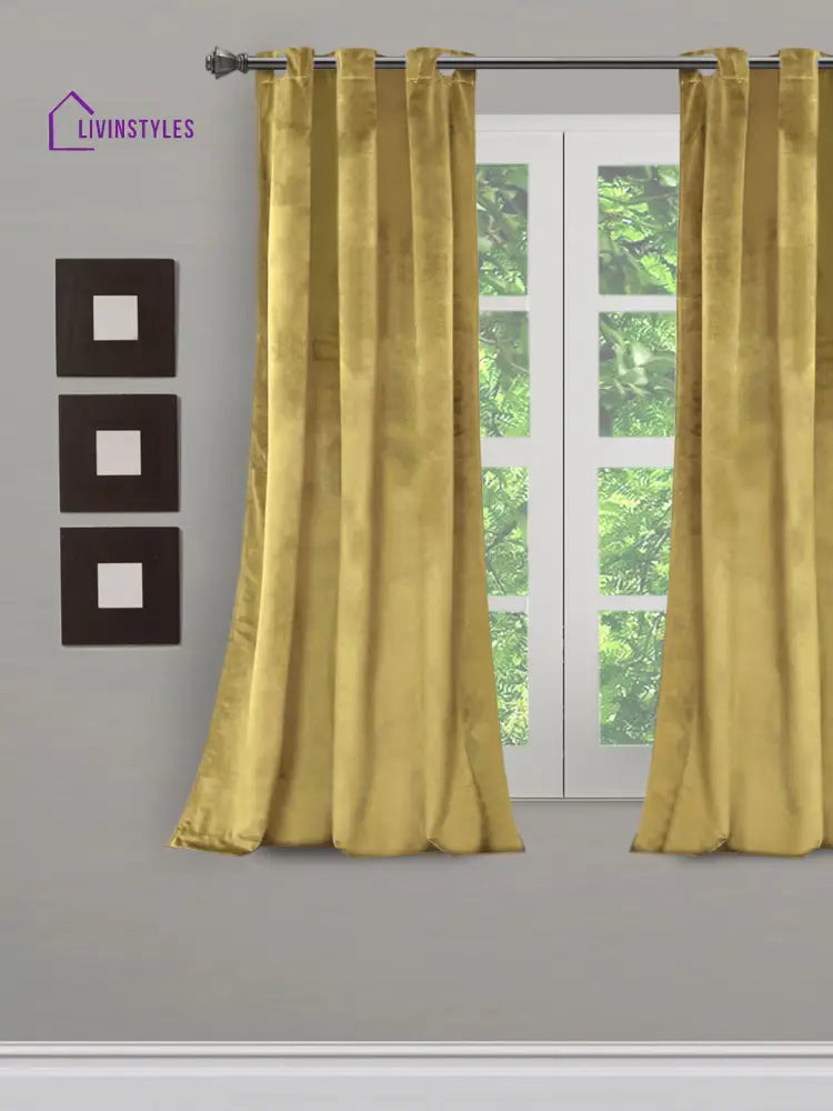 Eyda Premium Velvet Yellow Color Eyelet Window Door Curtain- 1 Pc