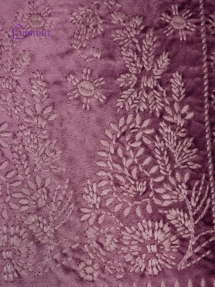 Eyda Purple Color Embroidered Velvet Cushion Covers Set Of 2 - 18X18 Inch