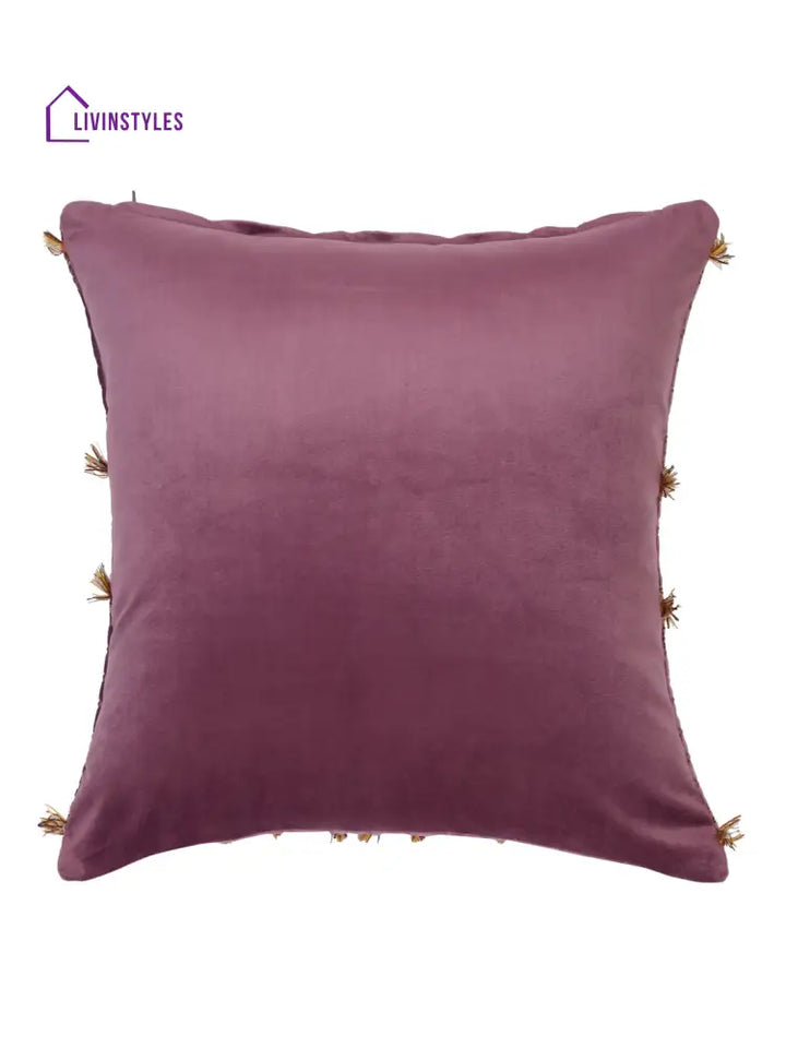 Eyda Purple Color Embroidered Velvet Cushion Covers Set Of 2 - 18X18 Inch