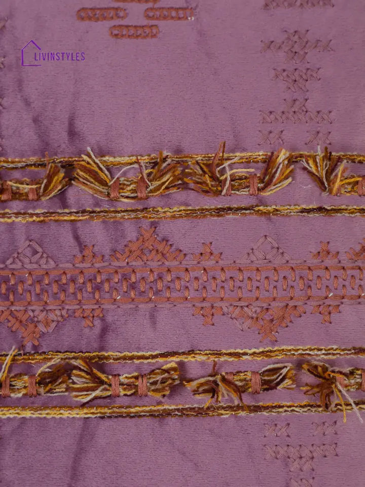 Eyda Purple Color Embroidered Velvet Cushion Covers Set Of 2 - 18X18 Inch
