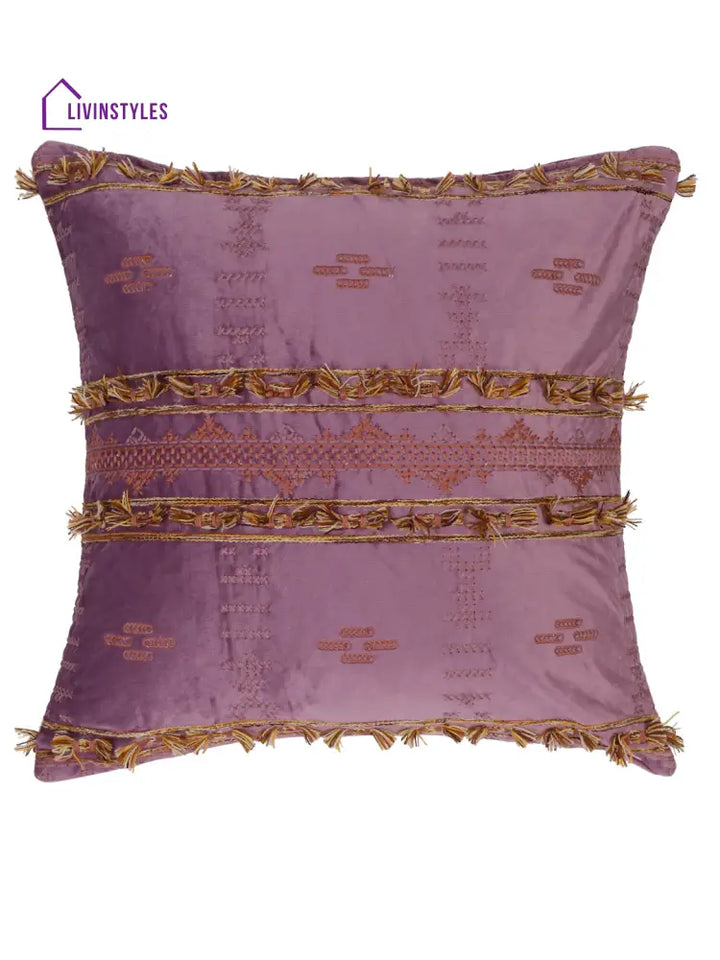 Eyda Purple Color Embroidered Velvet Cushion Covers Set Of 2 - 18X18 Inch