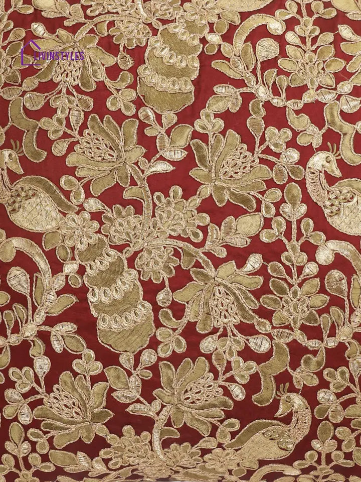 Eyda Red And Gold Embellished Set Of 2 Cushion Cover-18X18 Inch