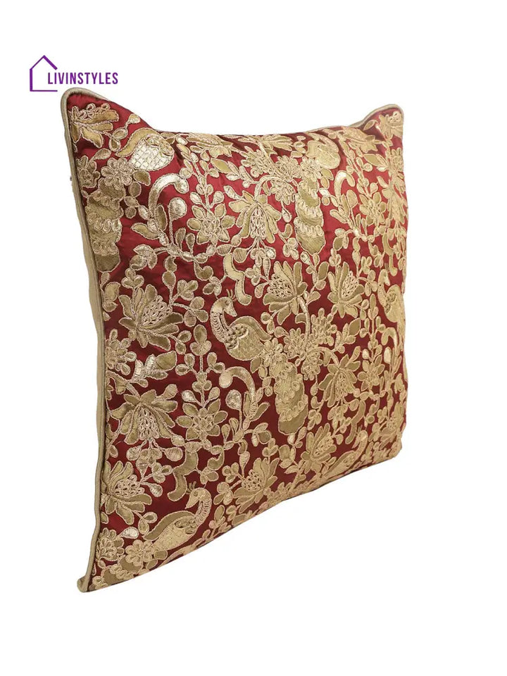 Eyda Red And Gold Embellished Set Of 2 Cushion Cover-18X18 Inch