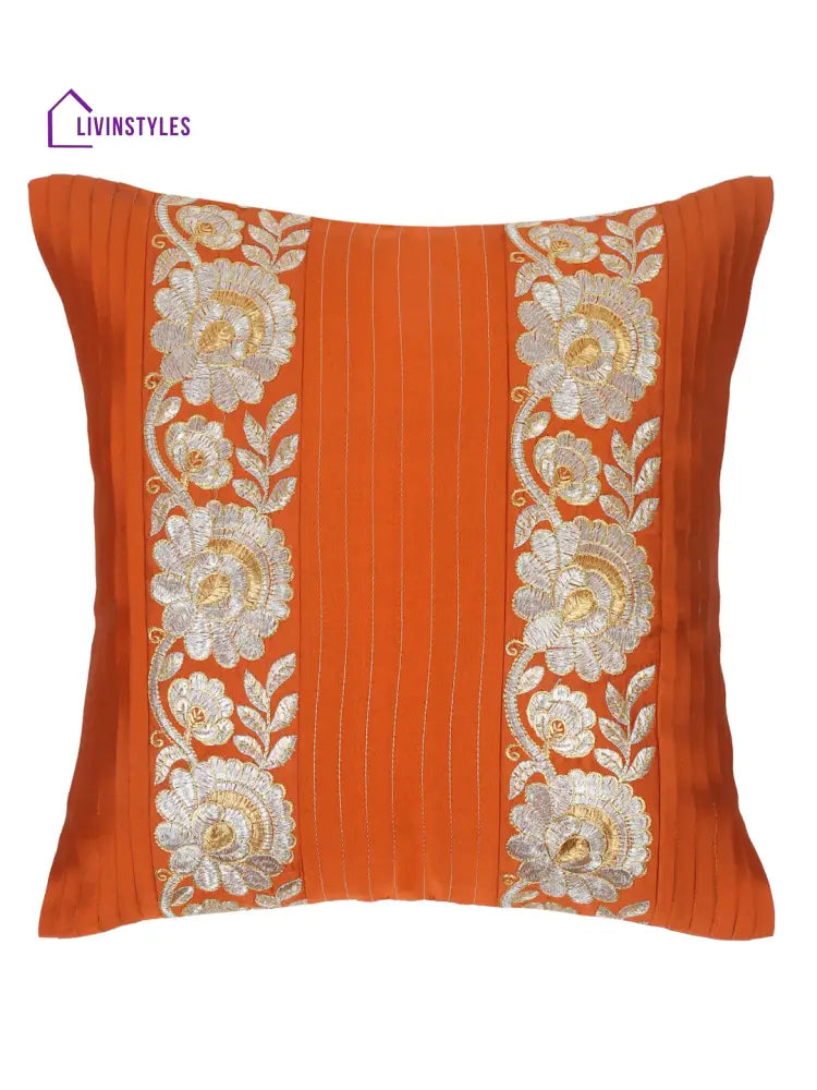 Eyda Red Color Embroidered Cushion Cover Set Of 2-16X16 Inch