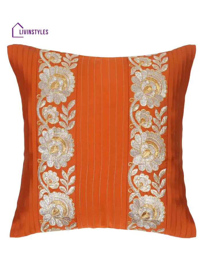 Eyda Red Color Embroidered Cushion Cover Set Of 2-16X16 Inch