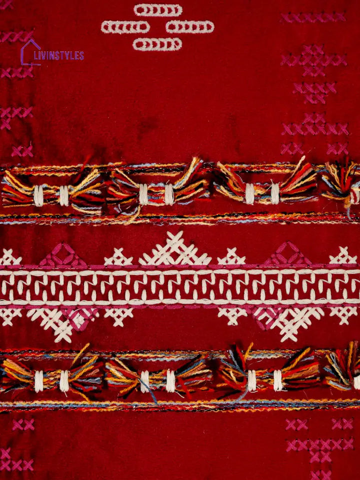 Eyda Red Color Embroidered Velvet Cushion Covers Set Of 2 - 18X18 Inch
