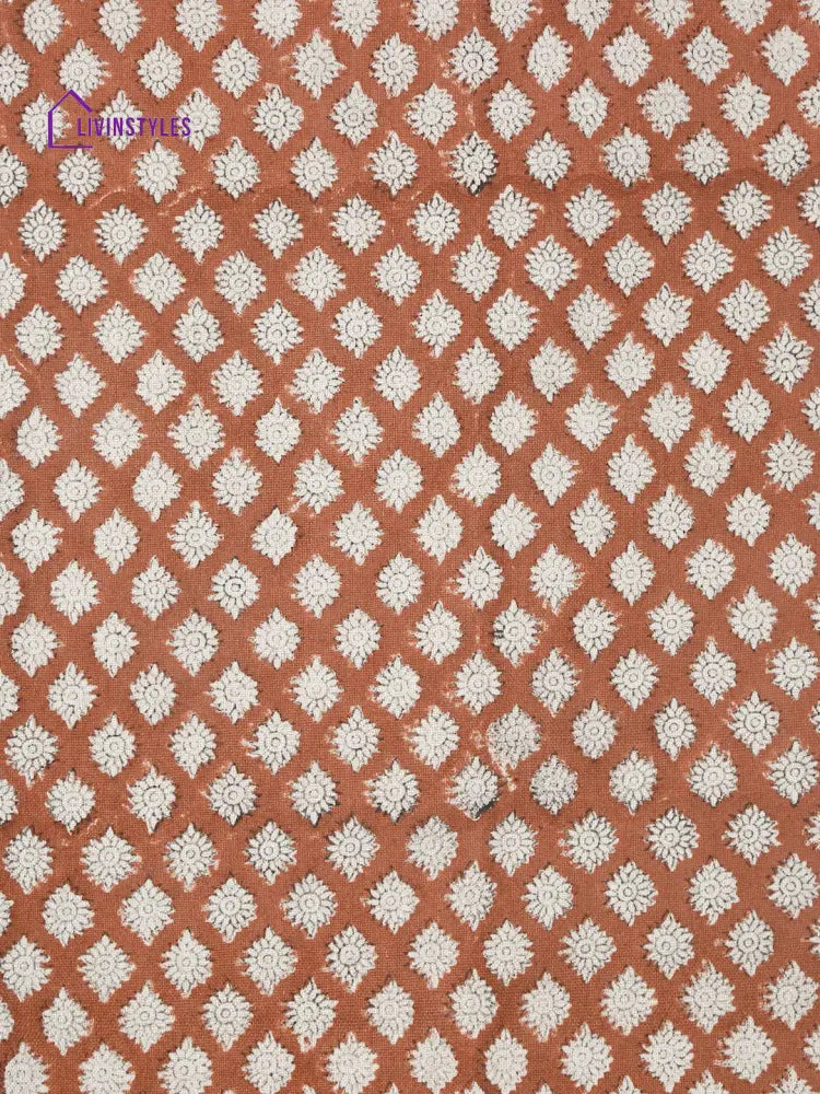 Eyda Rust Colored Hand Block Floral Print Cotton Linen Table Runner