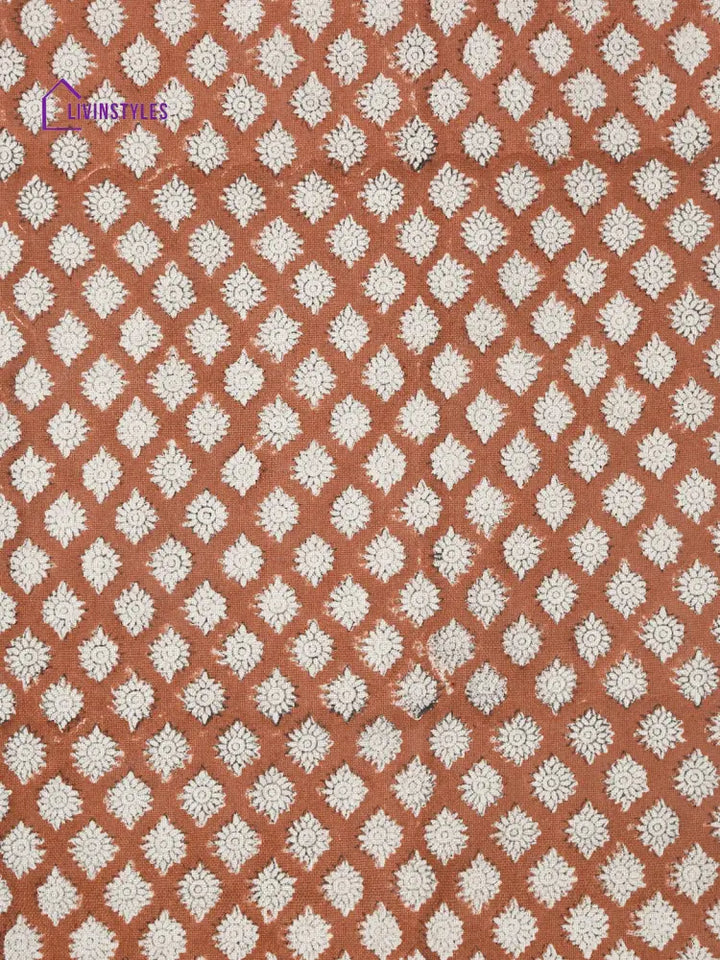 Eyda Rust Colored Hand Block Floral Print Cotton Linen Table Runner