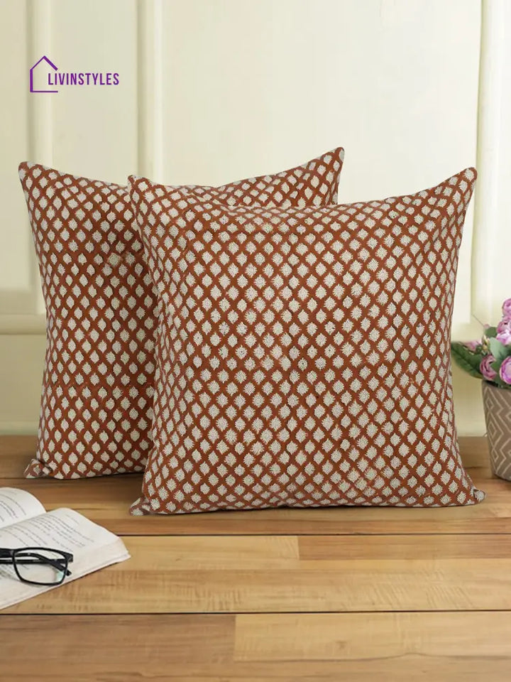 Eyda Rust Cotton Hand Block Cushion Cover Set Of 2