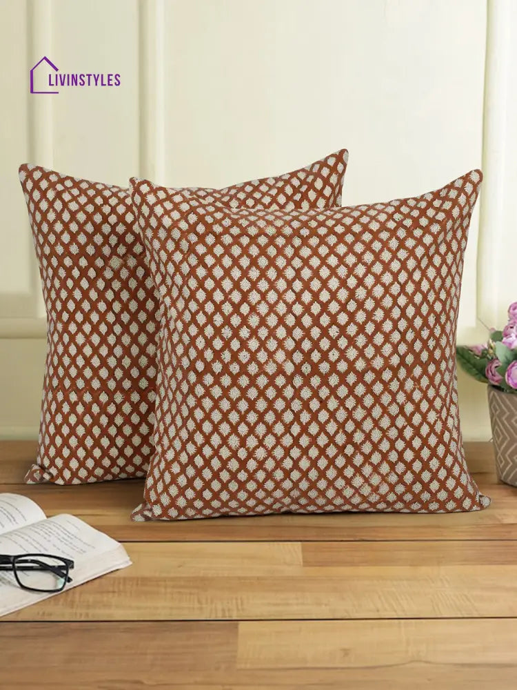Eyda Rust Cotton Hand Block Cushion Cover Set Of 2
