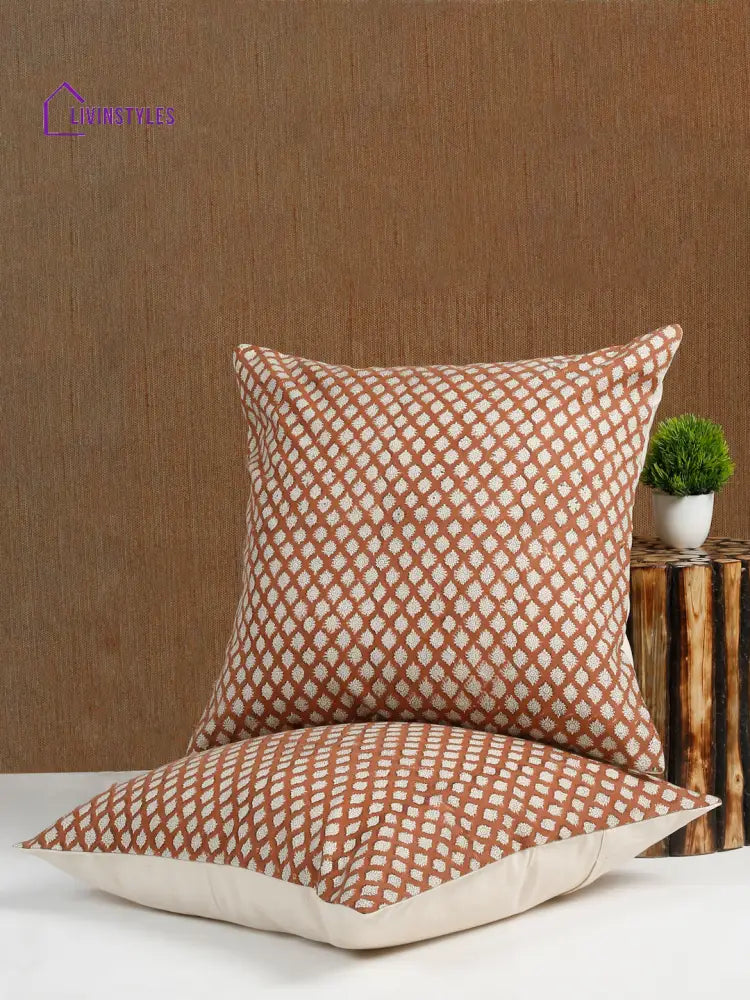 Eyda Rust Cotton Hand Block Cushion Cover Set Of 2