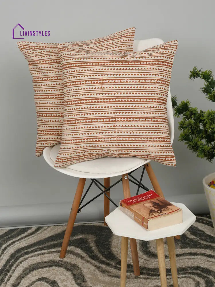 Eyda Rust Cotton Hand Block Cushion Cover Set Of 2