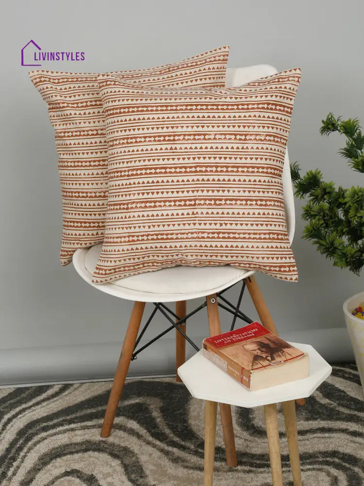 Eyda Rust Cotton Hand Block Cushion Cover Set Of 2