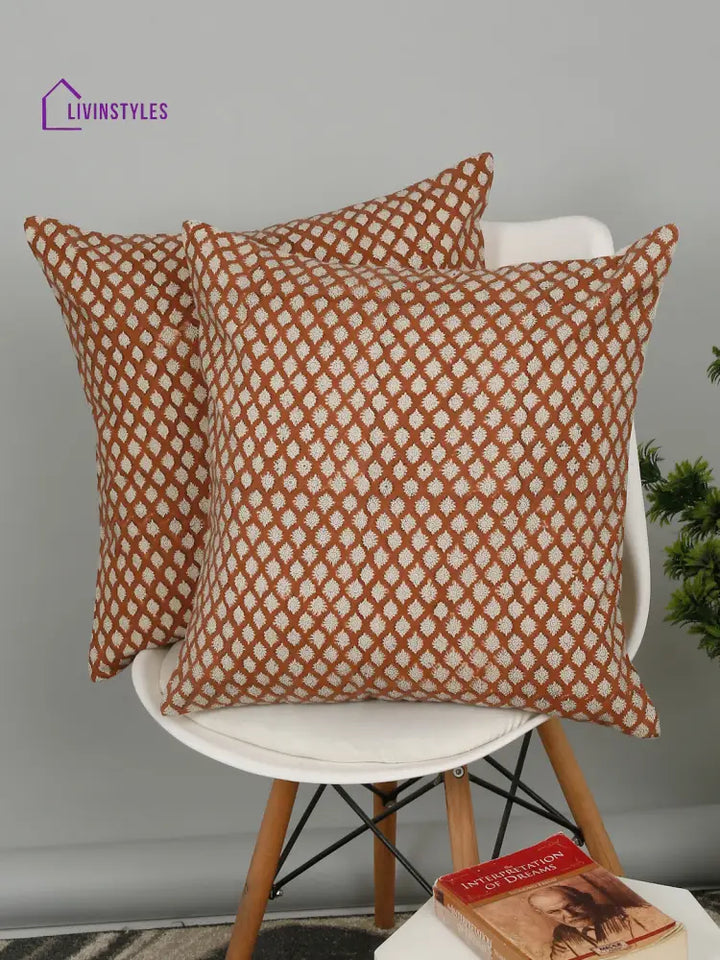 Eyda Rust Cotton Hand Block Cushion Cover Set Of 2