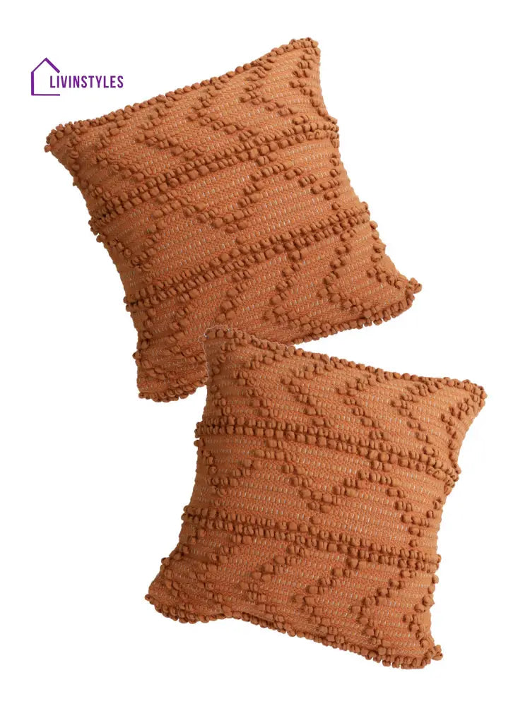 Eyda Rust Hand Woven Cotton Set Of 2 Cushion Cover-18X18 Inch