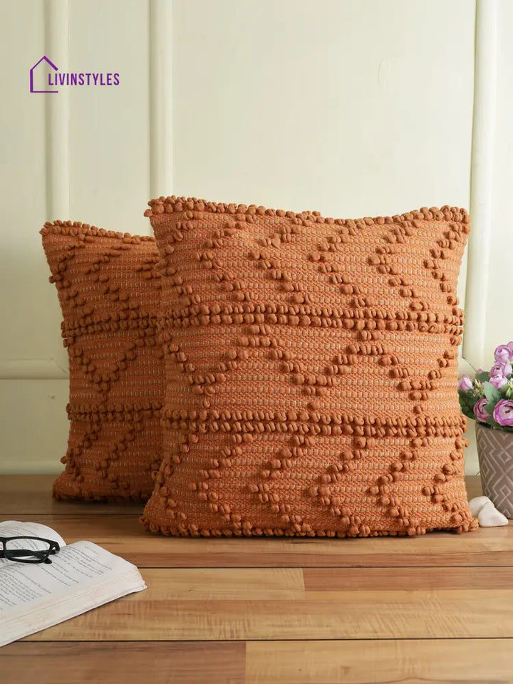 Eyda Rust Hand Woven Cotton Set Of 2 Cushion Cover-18X18 Inch