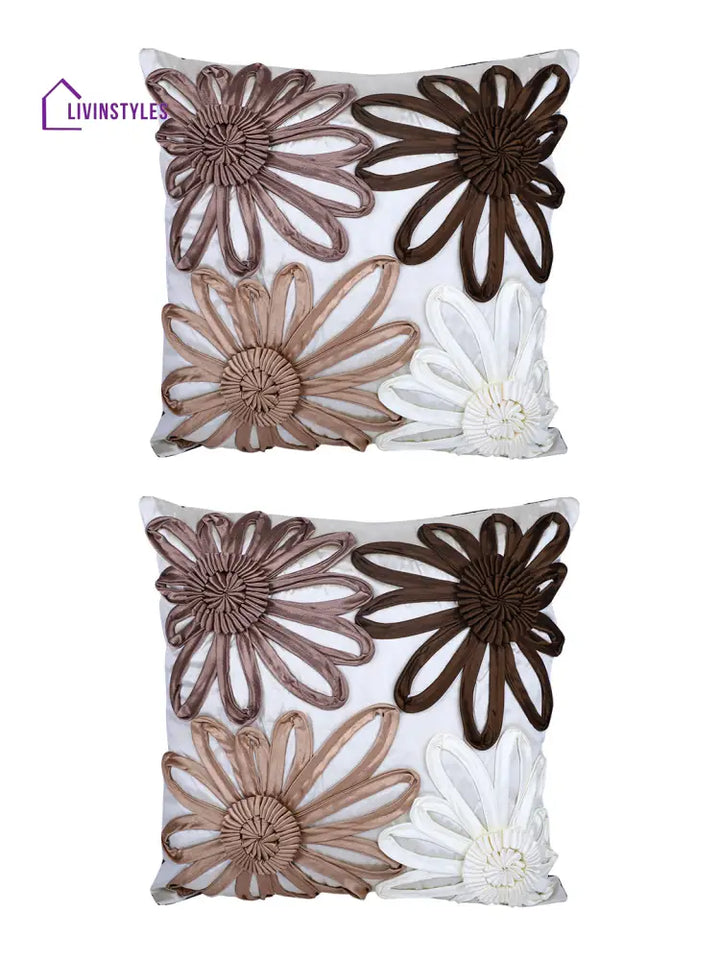 Eyda Satin Tape Ivory Color Designer Cushion Cover Set Of 2-16X16 Inch