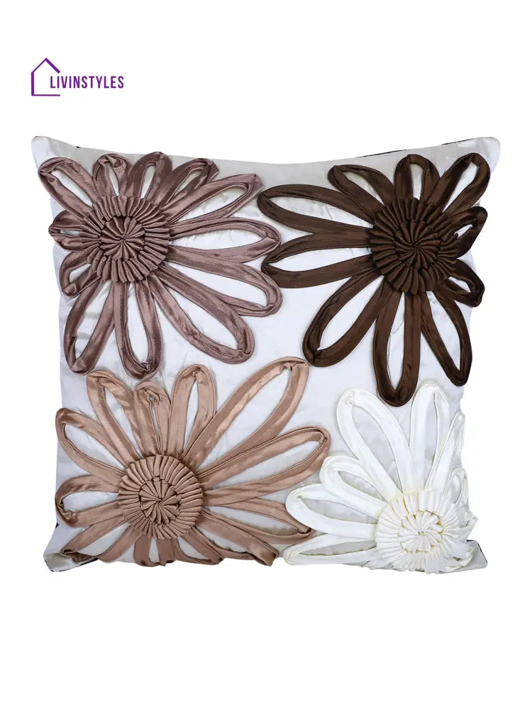 Eyda Satin Tape Ivory Color Designer Cushion Cover Set Of 2-16X16 Inch