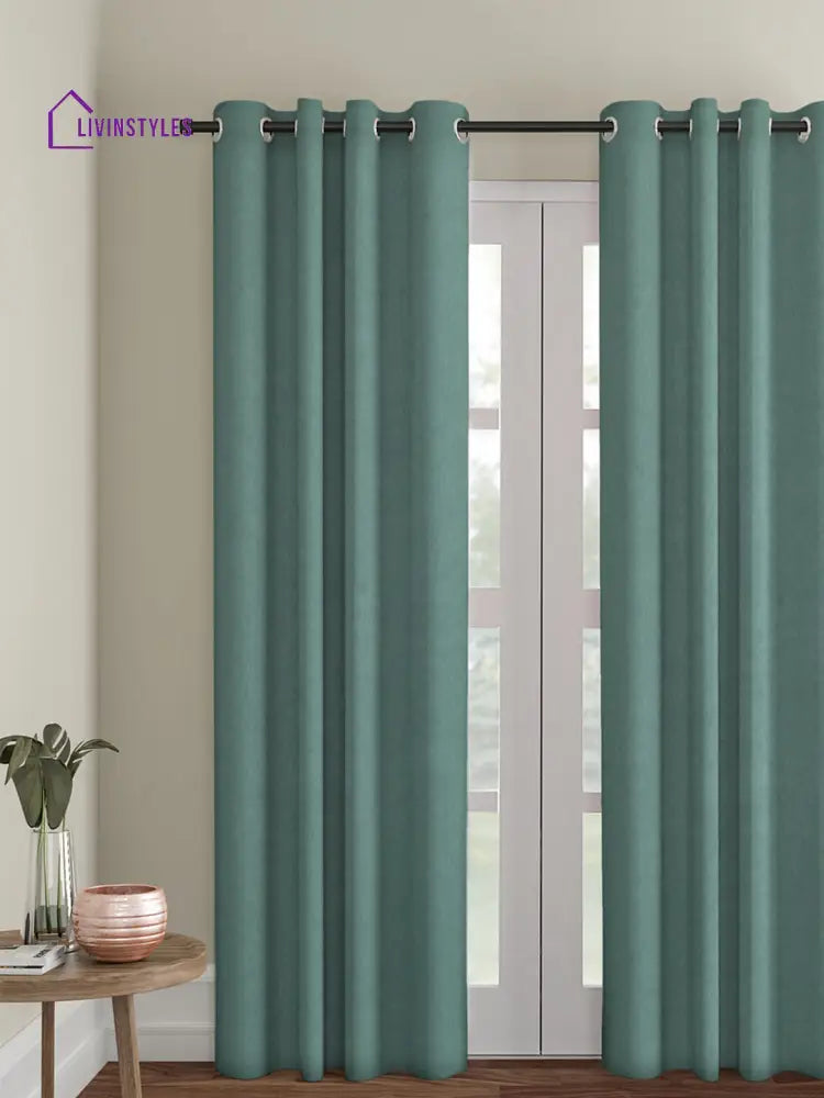 Eyda Sea Green Color Premium Semi Blackout Door Curtain- 1 Pc
