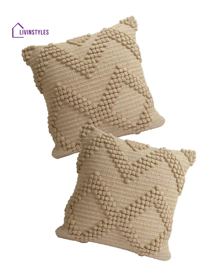 Eyda Set Of 2 Cotton Beige Cushion Cover 18X18 Inch